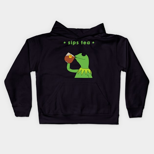 Sips tea- Kermit the frog meme Kids Hoodie by digitalsbyannnn